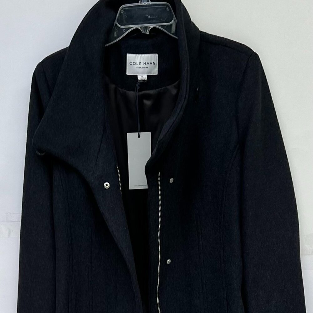 Cole Haan Signature Wool-Blend Wrap Coat in Charcoal Size L - Picture 8 of 12